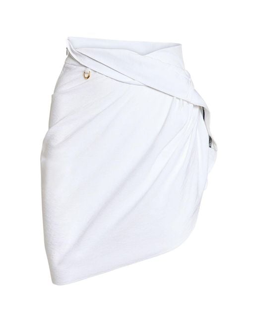 Jacquemus White La Jupe Saudade Satin Mini Wrap Skirt