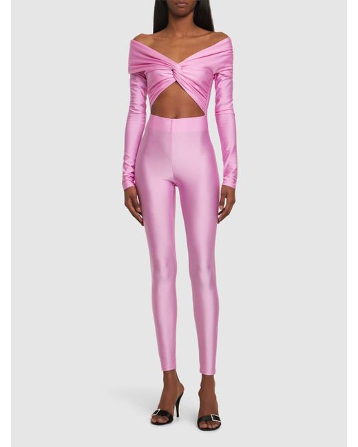 ANDAMANE Pink Kendall Shiny Stretch Lycra Jumpsuit
