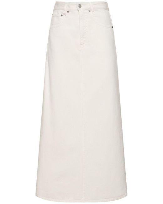 MM6 by Maison Martin Margiela White Cotton Denim Midi Skirt