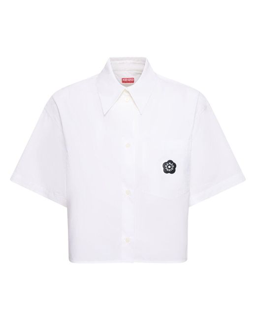 KENZO White Boke Cropped Cotton Poplin Shirt