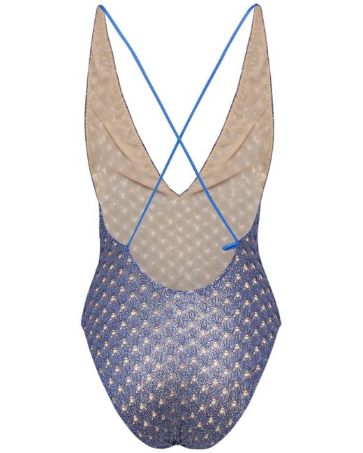 Missoni Blue Crochet Lurex One Piece Swimsuit