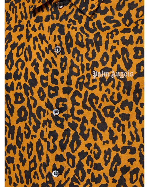 メンズ Palm Angels Cheetah リネンブレンドトラックシャツ Brown