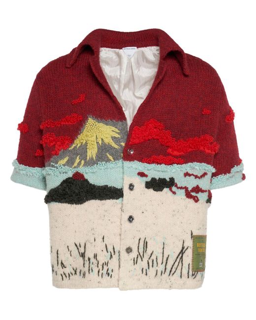 Camicia in lana a intarsio di Bottega Veneta in Red da Uomo