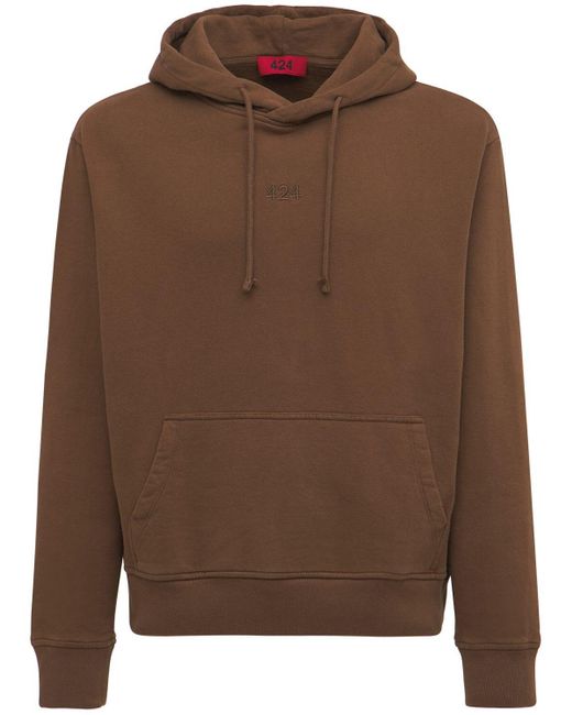 424 Embroidered Logo Cotton Hoodie in Brown for Men - Lyst