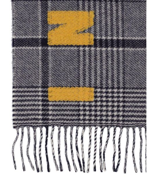 Marni Gray Prince Of Wales Logo Wool Scarf