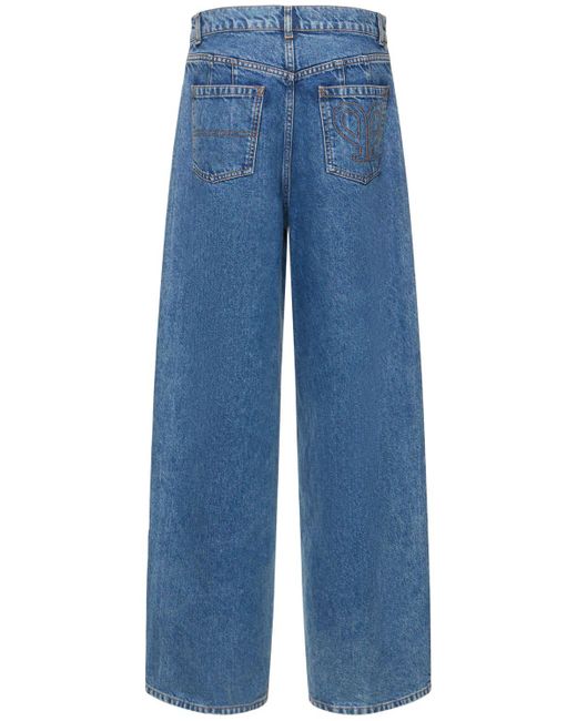 Jeans larghi vita bassa in denim di cotone di Philosophy Di Lorenzo Serafini in Blue