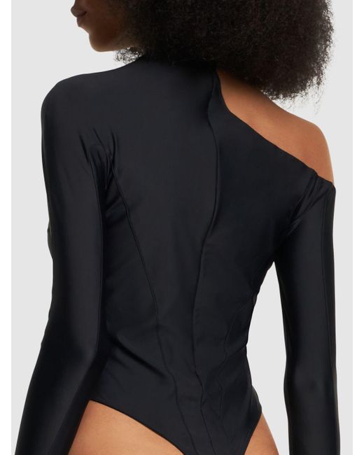 Mugler Black Lycra Cutout Turtleneck Bodysuit