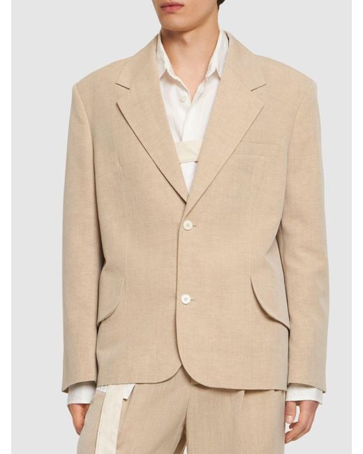 Jacquemus Natural La Veste Titolo Linen & Wool Blazer for men