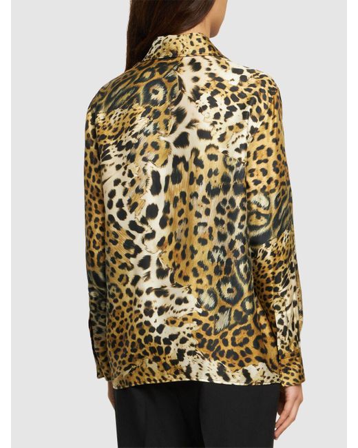 Camicia in twill di seta leopard di Roberto Cavalli in Metallic
