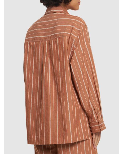 Matteau Brown Striped Cotton & Linen Shirt