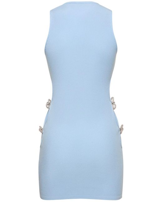Mach & Mach Blue Embellished Stretch Knit Mini Dress