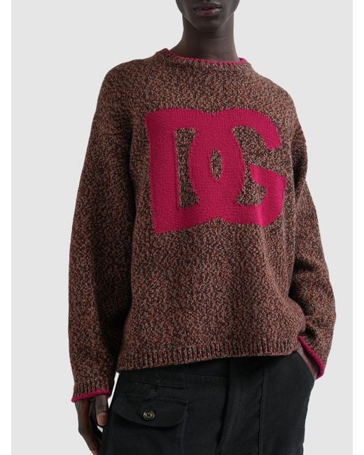 Dolce & Gabbana Pink Logo Intarsia Wool Sweater for men