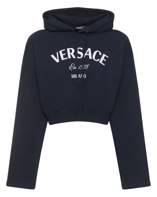 Sweat-shirt en jersey à logo Versace en coloris Blue