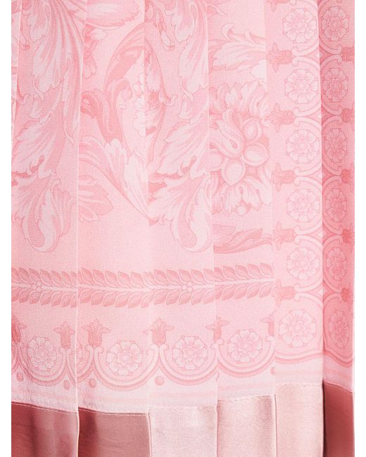 Versace Pink Minirock Aus Plissierter Seide Mit Barocco-druck