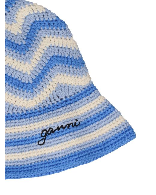 Cappello bucket in cotone organico crochet di Ganni in Blue