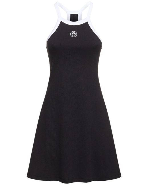 MARINE SERRE Black Ribbed Cotton Mini Dress