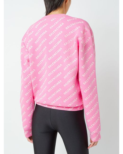 Balenciaga Pink All Over Mini Logo Cotton Sweater