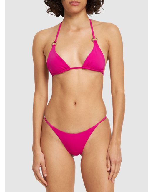 Louisa Ballou Pink Mini Ring Triangle Bikini Top