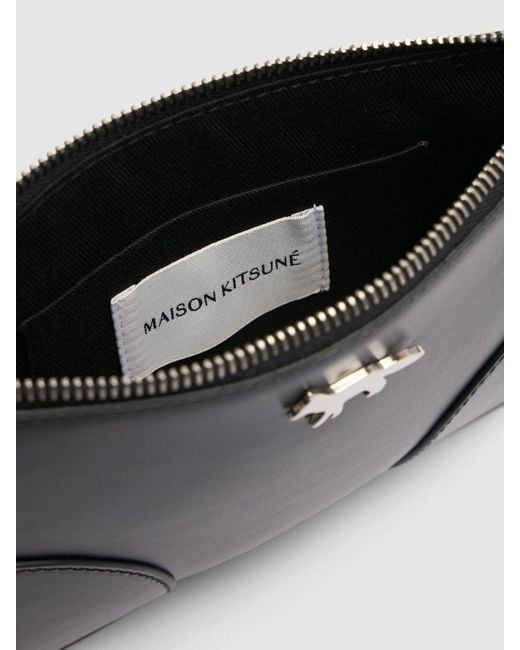 Maison Kitsuné Black Boogie Zipped Leather Pouch for men