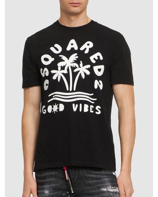 DSquared² Black Printed Japanese Cotton Jersey T-Shirt for men