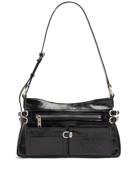 MARGE SHERWOOD Flat Pocket クリンクルレザーショルダーバッグ Black