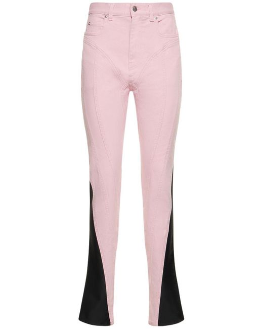 Mugler Pink Two-tone High Rise Denim Stretch Jeans