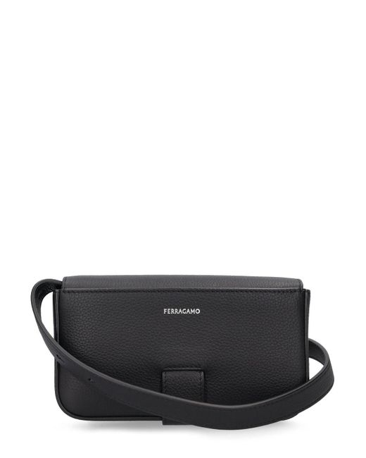 Ferragamo Black Twins Logo Leather Shoulder Bag for men