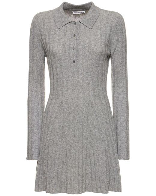 Reformation Gray Walsh Collared Cashmere Mini Dress