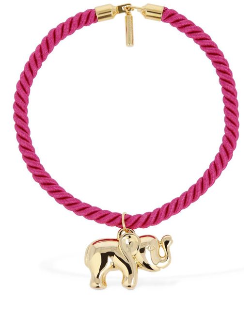 Timeless Pearly Pink Elephant Charm Cotton Wire Necklace