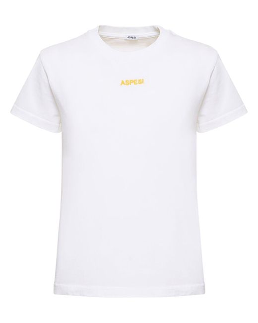 Aspesi White Cotton Jersey Embroidered Logo T-Shirt