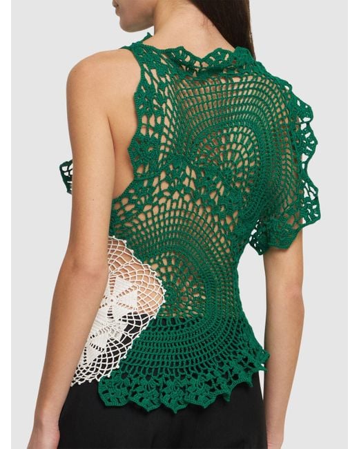The Row Green Christa Patchwork Crocheted Cotton Top