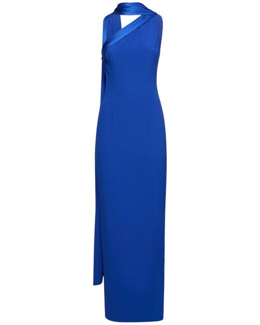 Roland Mouret Blue One-Shoulder Satin Crepe Gown
