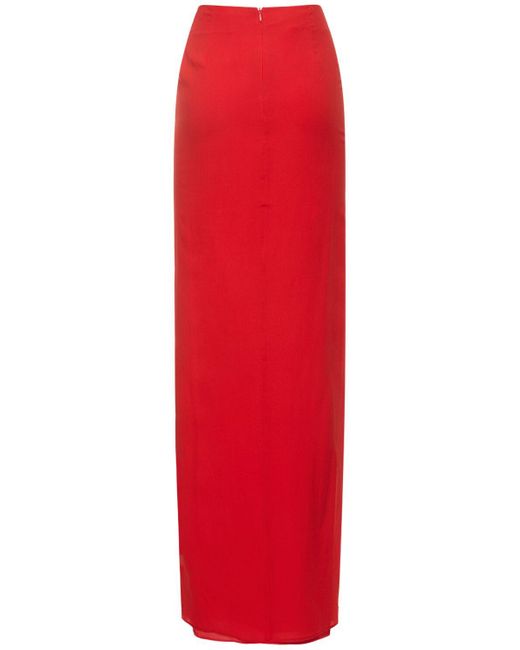 ANDAMANE Red Phoebe Stretch Silk Midi Wrap Skirt
