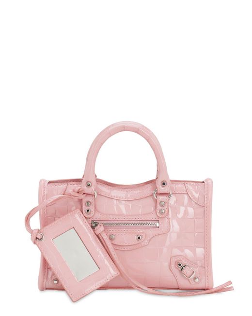 Balenciaga Nano City Croc Embossed Leather Bag in Pink | Lyst