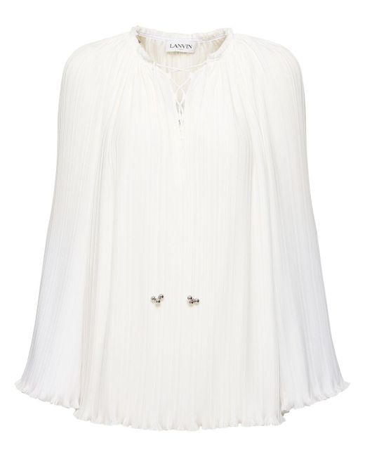 Lanvin White Pleated Flared Long Sleeve Shirt