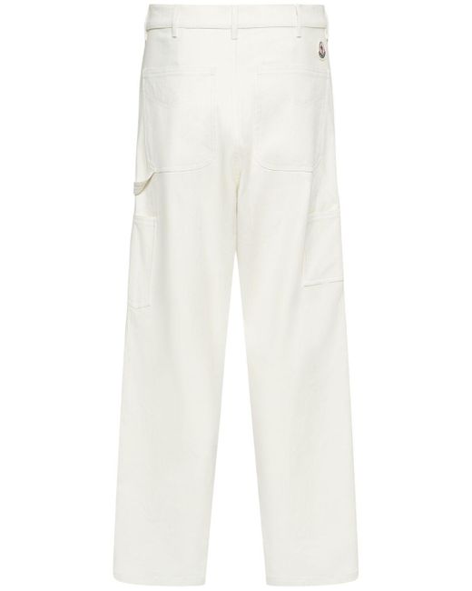 Soft cotton blend canvas pants di Moncler in White da Uomo