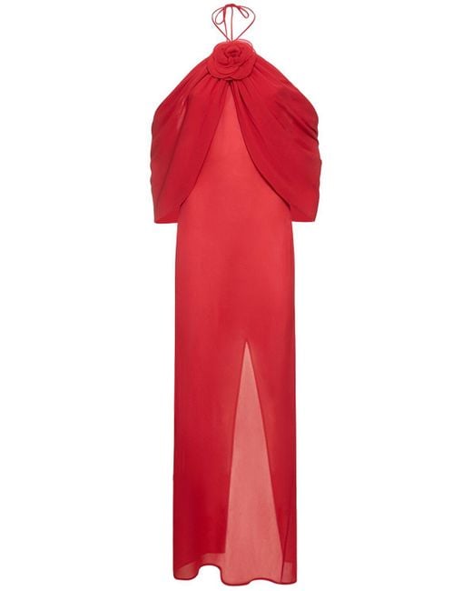 Magda Butrym Red Silk Off-Shoulder Long Dress