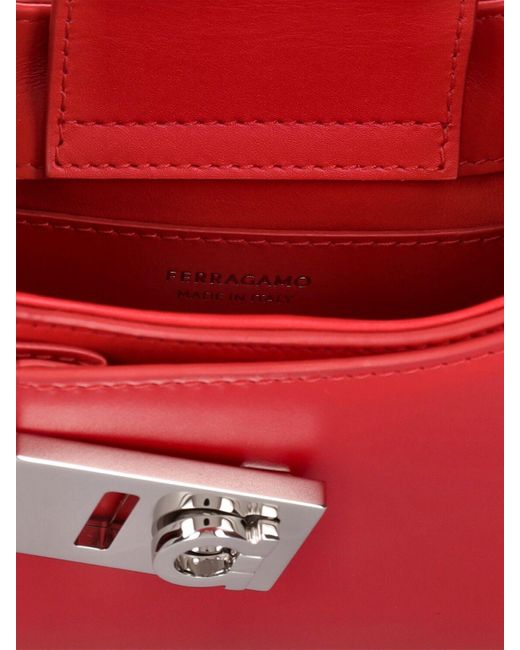Ferragamo Red Mini Arch Leather Top Handle Bag