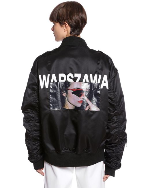 M I S B H V Black Oversized Warszawa Printed Bomber Jacket