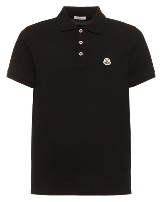 Moncler Black Logo Patch Cotton Polo Shirt for men