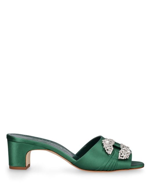 Zapatos mules de satén 50mm Manolo Blahnik de color Green