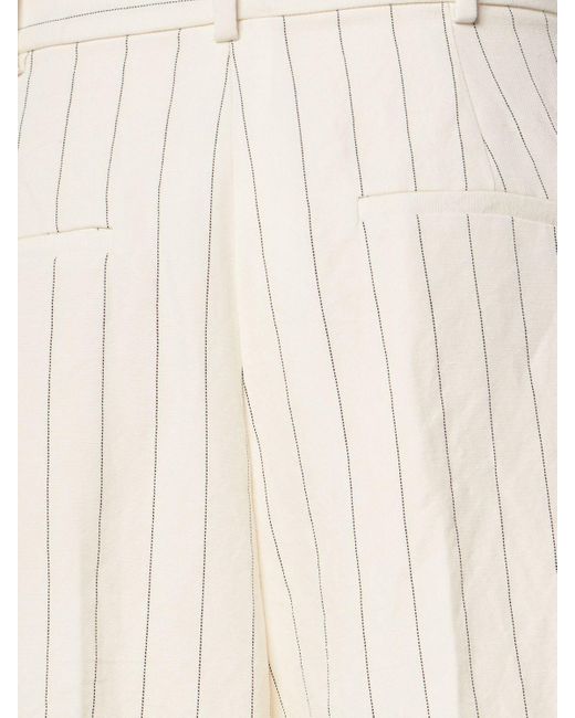 Max Mara White Linen Blend Pinstripe Wide Pants
