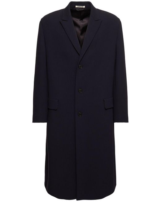 Auralee Blue Double-woven Wool Chesterfield Coat for men