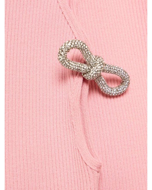 Mach & Mach Pink Bow-detail Rib-knit Mini Dress