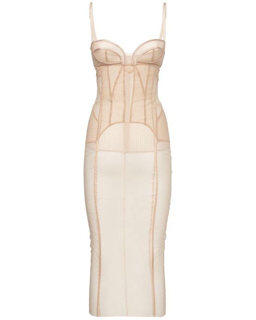 Dolce & Gabbana White Langes Kleid Aus Stretch-tüll