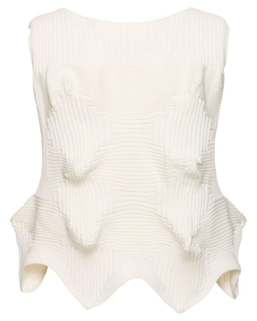 Issey Miyake Natural Pleated Ruched Sleeveless Top