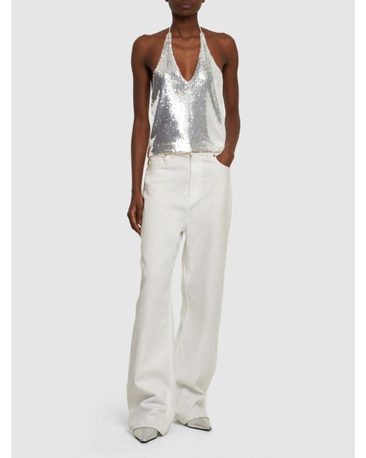 ROTATE BIRGER CHRISTENSEN White Sequined Halter Top