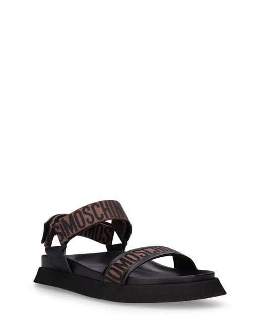 Moschino Black Mm Logo Jacquard Flat Sandals