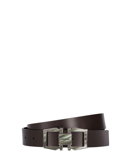 Ferragamo White 32mm Double Gancio Leather Belt for men