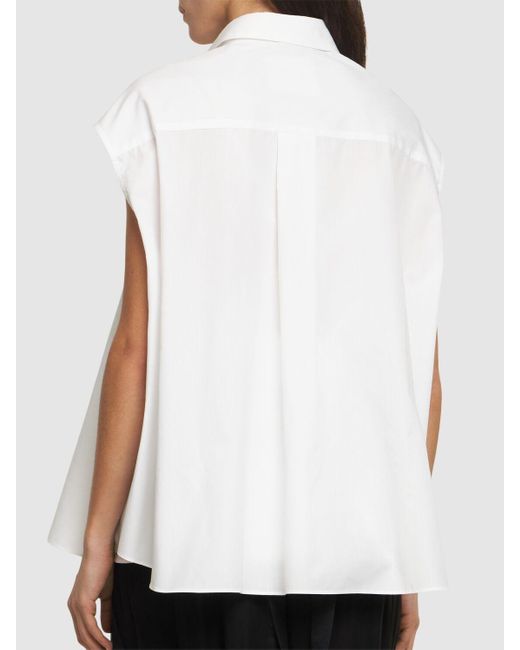 Sacai White Cotton Blend Poplin Sleeveless Shirt